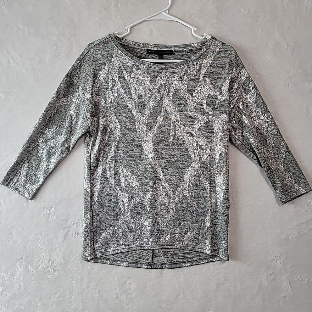 WHBM Silver Shimmer 3/4 Sleeve Drop Shoulder Tee XXS Extra Small NWOT
